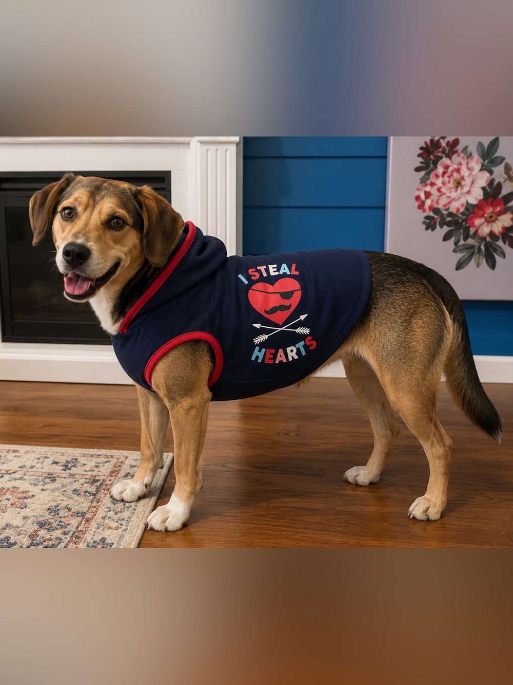 NWOT Dog Hoodie I Steal Hearts Navy with Red Trim - Pet Apparel Medium